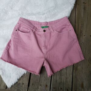 Dip Denim Womens Size 10 Pink Denim Jean Shorts, Raw Hem, High Waist, 4" Inseam
